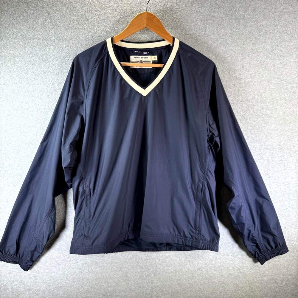 Tory Sport Windbreaker Jacket Men's XL Navy Blue Lined V-Neck Pullover‎ Outdoor